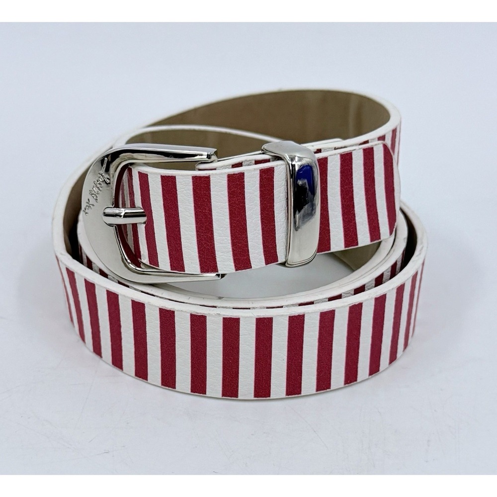 XOX Betsy Johnson Red & White Vertical Stripe‎ Belt Chrome Women's XL 7/8" NWT
